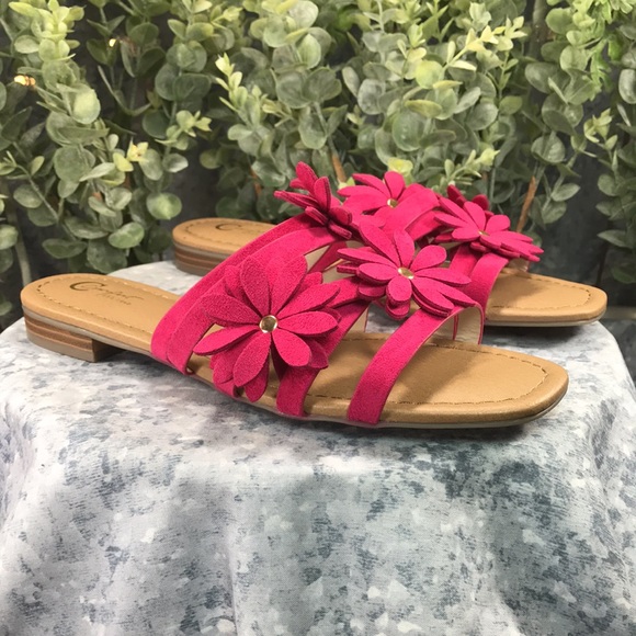 C Comfort Fuchsia Crossband Flower Sandals .75” Block Heels WMS 9M💖Brand NEW💖 - Picture 10 of 10